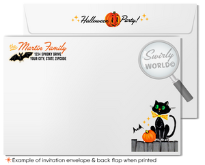 Ignite a retro-themed Halloween bash with our 1950s-inspired Vintage Halloween invitations! Featuring adorable cherubic characters, bats, and a spooky black cat, this kid-friendly design is printed on thick card stock with custom envelopes. Fully editable in Corjl and shipped to your door for a hassle-free experience!