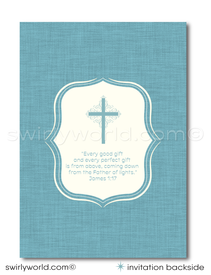 Download our 1950s Baby Boy Vintage Baptism Invitation and Thank You Card Set for a truly memorable celebration. Featuring elegant vintage typography and a soft blue palette, this digital set is perfect for Baptisms, Confirmations, and First Communions. Fully customizable and ready for personalization to match your special event