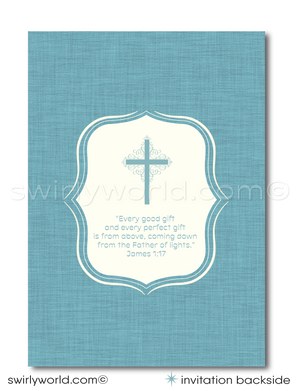 Vintage Baptism Invitation - 1950s Baby Boy Blue Retro Digital Card Set