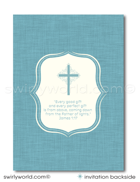 Order our 1950s Baby Boy Vintage Baptism Invitation & Thank You Card Set, expertly printed for your convenience. Featuring soft blue hues and vintage elements, this customizable set includes elegant typography and serene designs, perfect for your child's baptism. Edit wording and details for a personal touch.