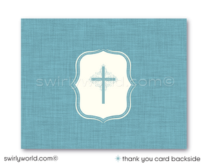 Vintage Baptism Invitation - 1950s Baby Boy Blue Retro Digital Card Set