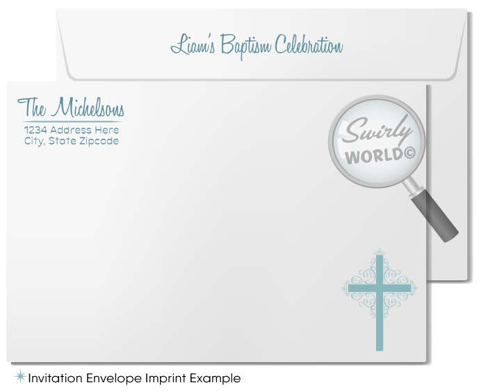 1950s Baby Blue Boy Vintage Retro Baptism Invitation & Thank You Card Set - Digital Download