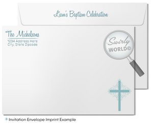 Vintage Baptism Invitation - 1950s Baby Boy Blue Retro Digital Card Set