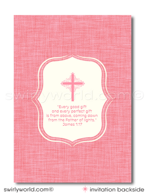 1950s Baby Girl Vintage Retro Baptism Invitation & Thank You Card Set - Digital Download