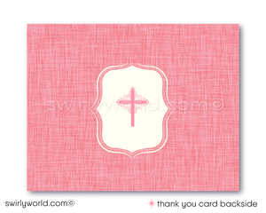 1950s Baby Girl Vintage Retro Baptism Invitation & Thank You Card Set - Digital Download