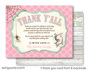 Celebrate your baby's 1st birthday with Swirly World's "TERRIFIC" Charlotte's Web Invitation Set! 🐷🎉 Featuring Wilbur, Fern, Templeton, and Charlotte, this barnyard-themed collection includes invitations, thank you cards, and envelopes. Expertly printed on premium paper, perfect for a memorable celebration.