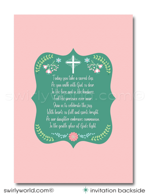 Botanical Floral Shabby Chic Vintage First 1st Holy Communion Invites and Thank You Cards for Girls