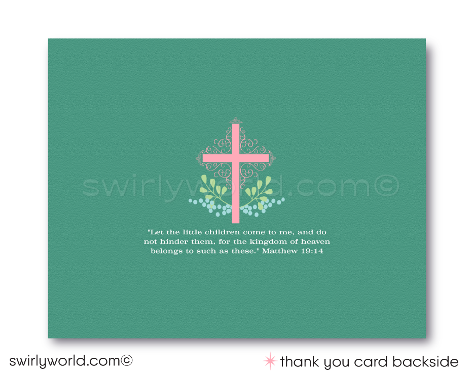 Botanical Floral Shabby Chic Vintage First 1st Holy Communion Invites and Thank You Cards for Girls