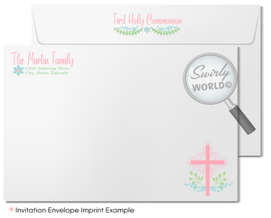 Botanical Floral Shabby Chic Vintage First 1st Holy Communion Invites and Thank You Cards for Girls