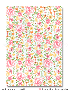 Watercolor Spring Flowers Cross 1st First Holy Communion Invites and Thank You Card for Girls