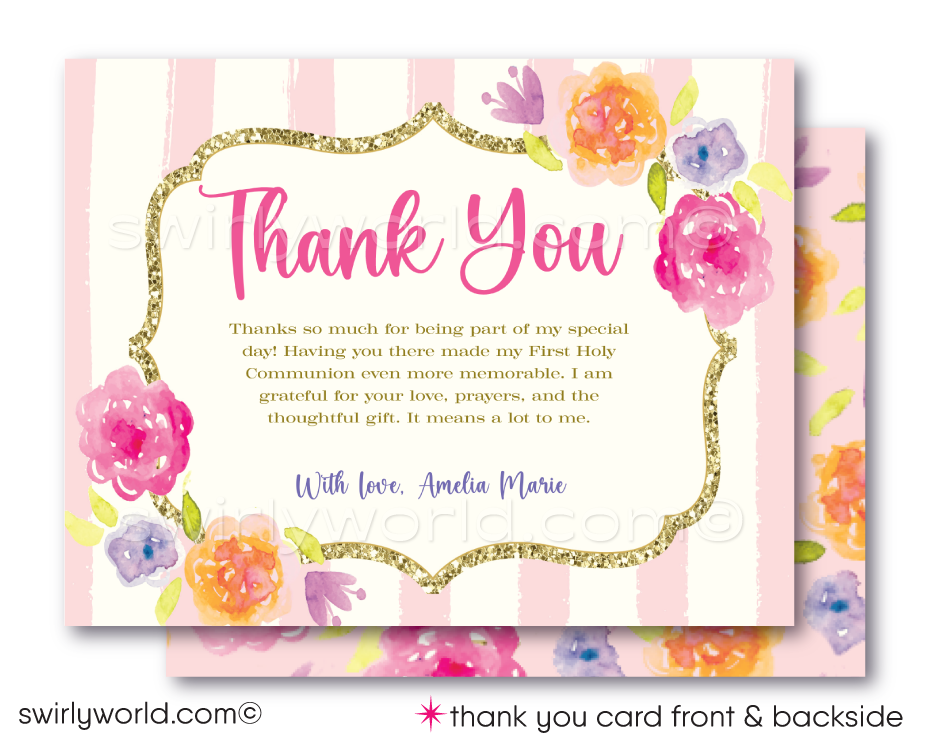 Vintage Floral Shabby Chic First Holy Communion Invitation and Thank You Card Set