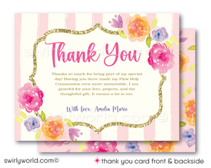 Vintage Floral Shabby Chic First Holy Communion Invitation and Thank You Card Set