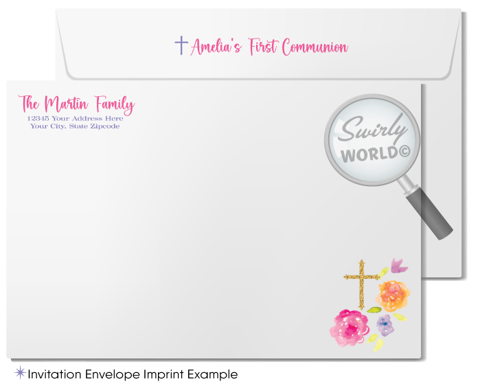 Vintage Floral Shabby Chic First Holy Communion Invitation and Thank You Card Set