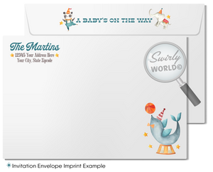 French Vintage Carnival Circus Baby Shower Invitation and Thank You Card Set Digital Download