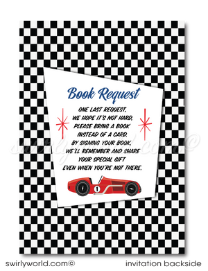 Retro Vintage Planes, Trains, and Automobiles' Cars 1st Birthday Boy Printed Book Request Card Invitations