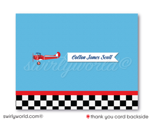 Retro Vintage Planes, Trains, and Automobiles' Cars 1st Birthday Boy Printed Invitations