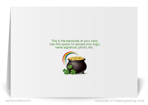 Custom St. Patrick’s Day Greeting Card – Green Plaid, Shamrocks & Leprechaun Hat Business Greeting