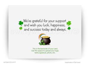 Custom St. Patrick’s Day Greeting Card – Green Plaid, Shamrocks & Leprechaun Hat Business Greeting