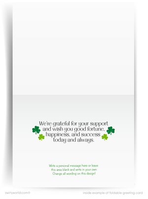 Custom St. Patrick’s Day Card – Vintage-Inspired Business Greeting with Shamrocks & Retro Calligraphy