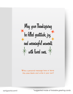 1950s Kitschy Vintage Mid-Century Thanksgiving Card – Anthropomorphic Corn Characters