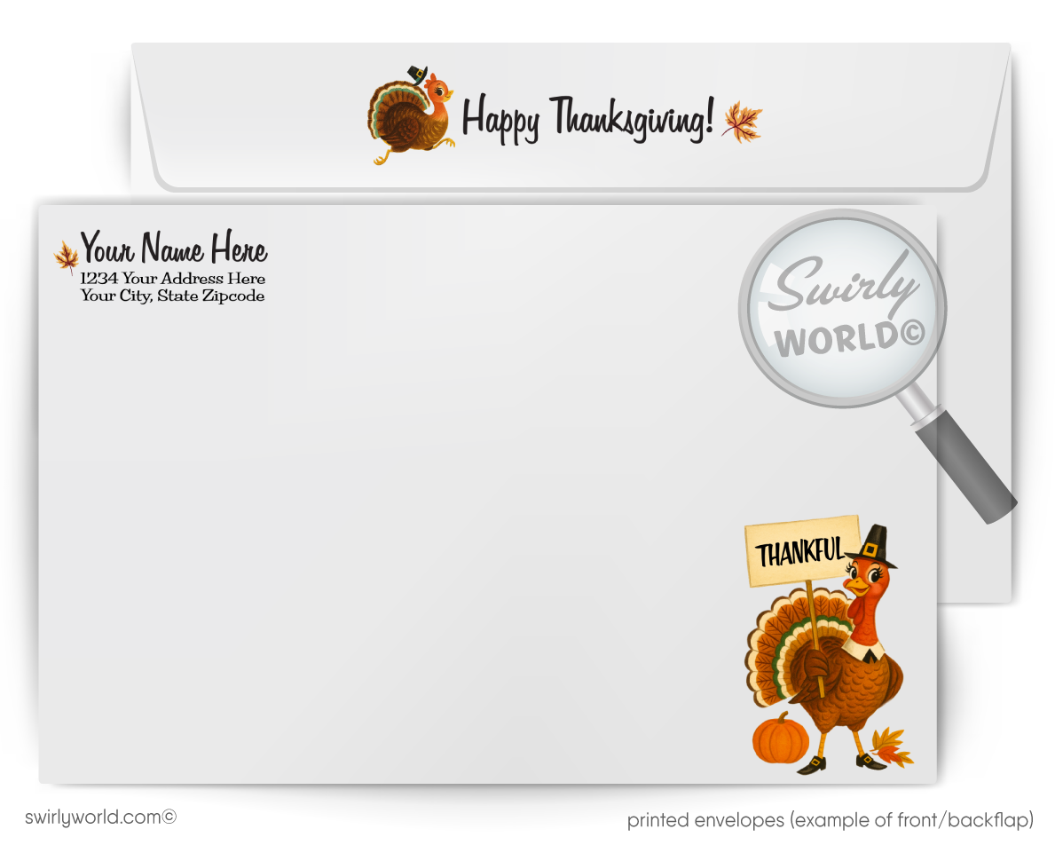Vintage 1950s-60s Thanksgiving Card with Retro Couple and Atomic Starbursts