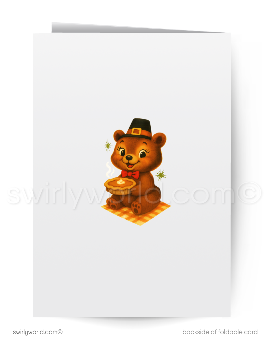 Vintage 1950s Mid-Century Thanksgiving Greeting Card with Kitschy Pilgrim Bears