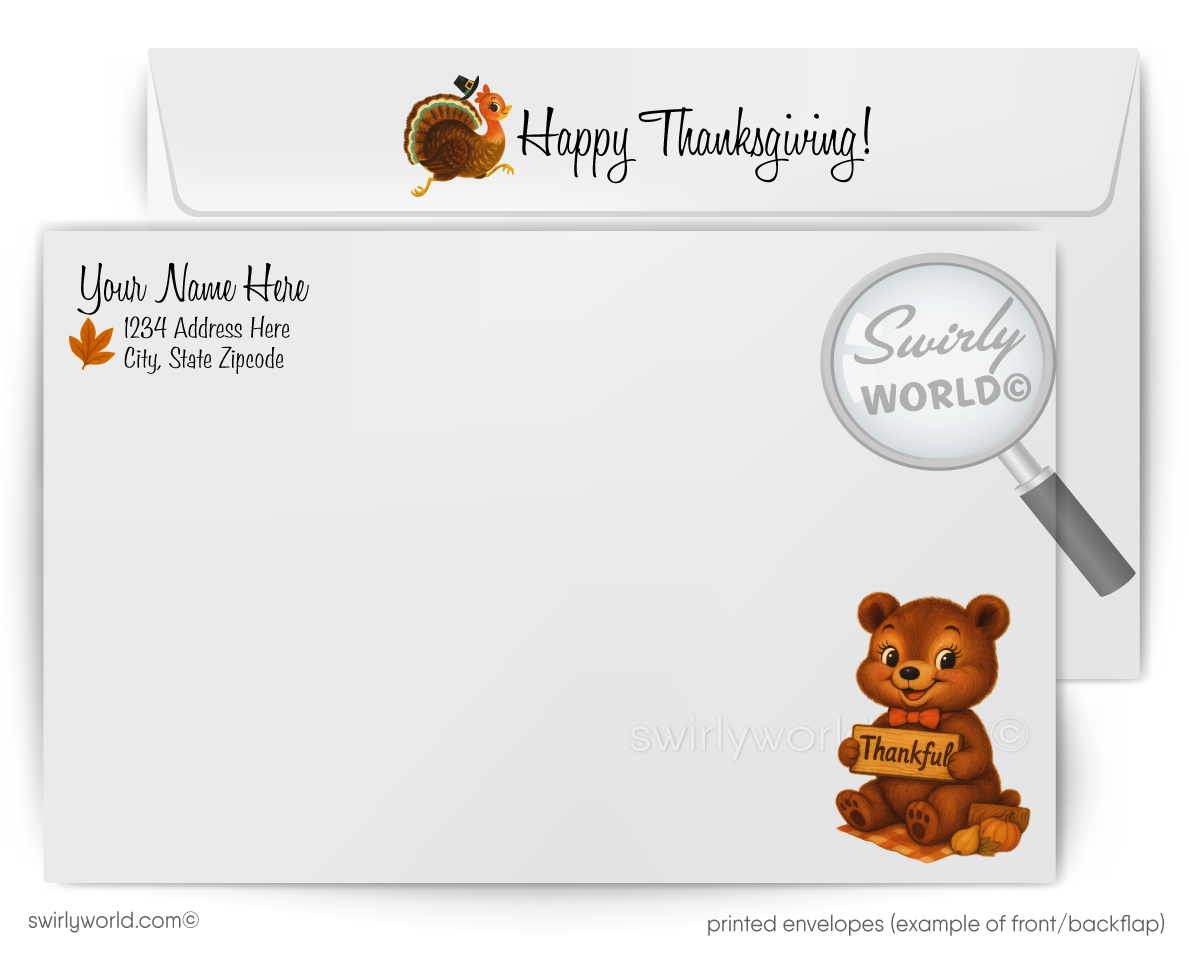 Vintage mid-century 1940s-1950s bear holding wooden "Thankful" sign. 