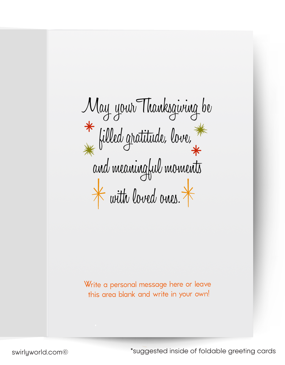 Vintage 1940s-1950s Beautiful Young Lady holding a turkey on platter, happy Thanksgiving greeting cards