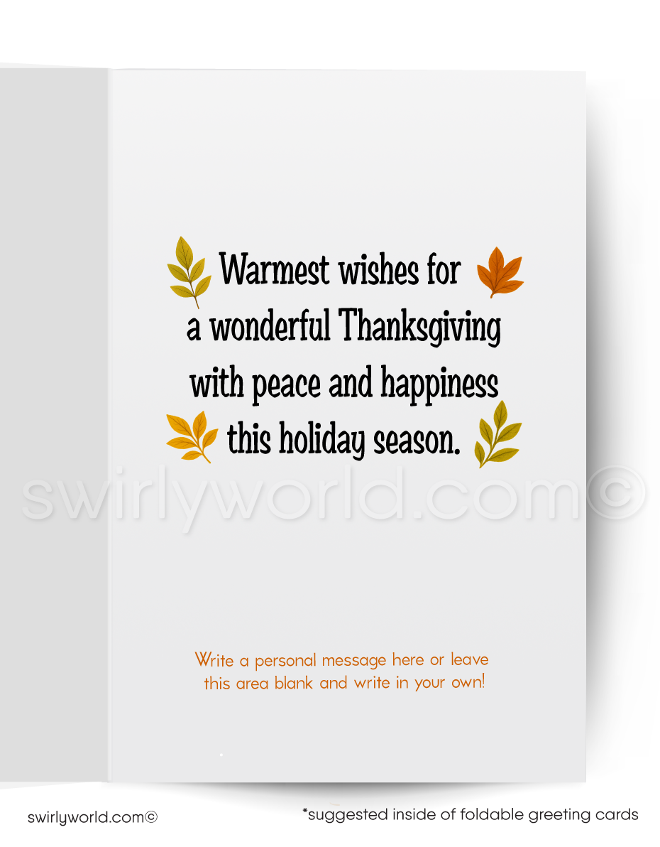 Vintage mid-century modern style Turkey dressed as a pilgrim with a "Happy Thanksgiving" sign 