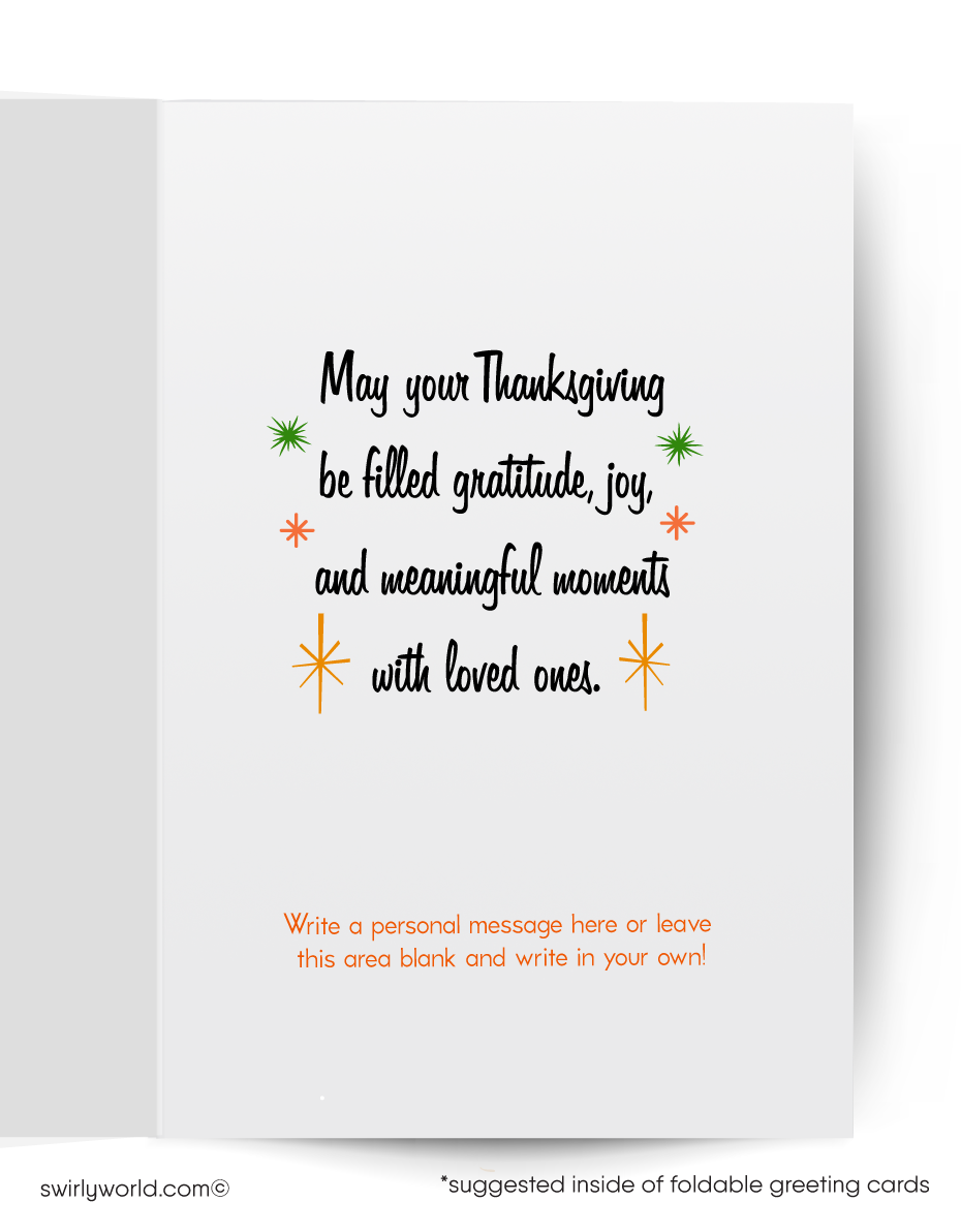 1950s-1960s Vintage Mid-Century Thanksgiving Card with Cheeky Turkey and "Gobble Gobble" Sign