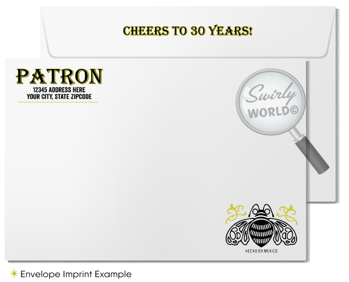 El Patron Tequila Label Liquor 30th,40th, 50th Birthday Party Printed Invitations for Guys