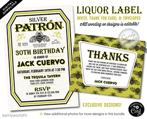 Celebrate in spirited style with our El Patrón Tequila Themed Birthday Party Invitation digital download, complete with matching thank you cards, specifically designed for the discerning gentleman and tequila aficionado. This exclusive invitation set is inspired by the iconic El Patrón Tequila label, embodying the essence of sophistication and the rich heritage of premium tequila making. It's the perfect toast to a milestone occasion for anyone who savors the refined taste of a classic tequila.