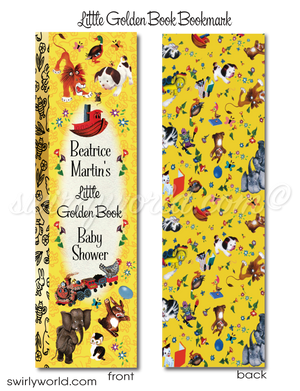 Digital Vintage Style Little Golden Book Characters Bookmark for Baby Shower Favors