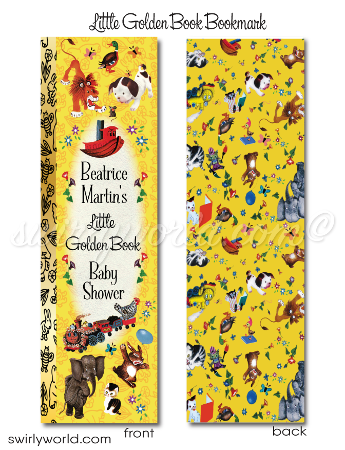 Digital Vintage Style Little Golden Book Characters Bookmark for Baby Shower Favors