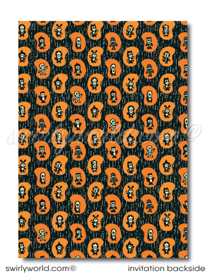 Host a stylish Halloween bash with our 1950s Mid-Century Modern Retro invitations! Featuring a retro haunted house and trick-or-treaters, this unique design is customizable and printed on high-quality card stock. We handle the printing and ship to your doorstep for a hassle-free experience. Perfect for vintage vibes!