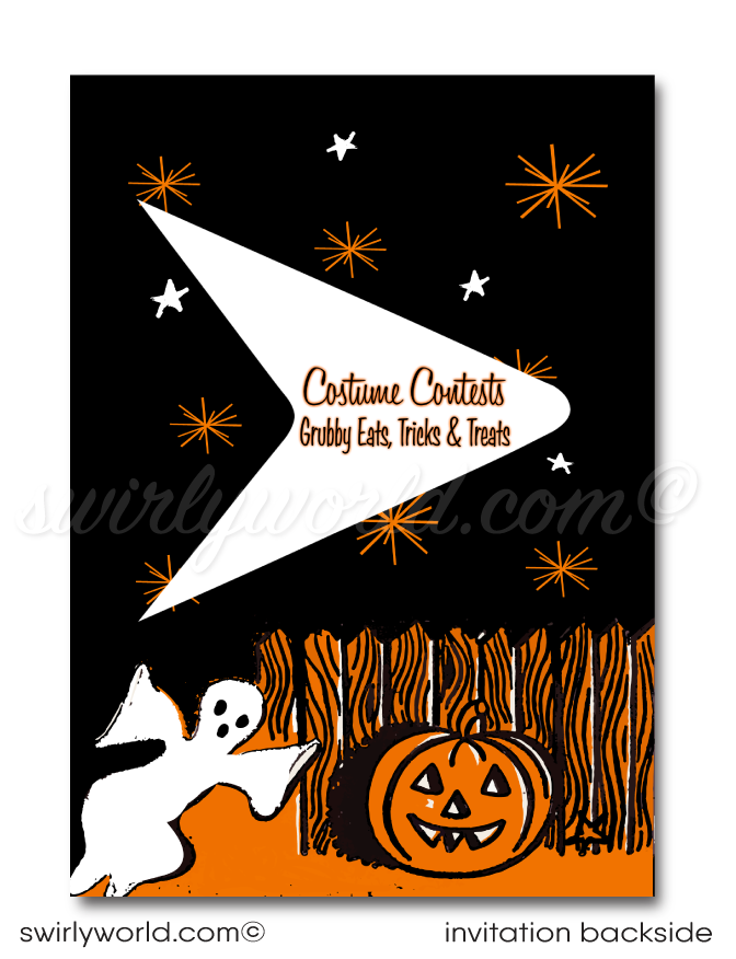 1950s MCM Vintage Halloween Party Invitation - Editable Retro Design, - swirly-world-design 1950s-mcm-vintage-halloween-party-invitation-editable-retro-design-swirly-world-design