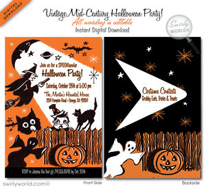 Vintage 1950s-1960s MCM Mid-Century Retro Halloween Party Invitation Digital Download