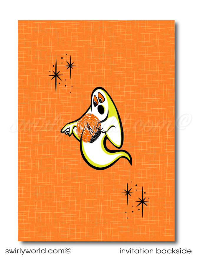 Vintage 1950s Retro Mid-Century Haunted House Halloween Party Invite Digital Download