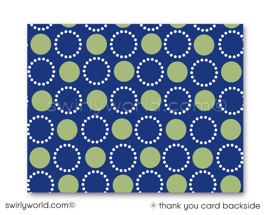 Mid-Century Modern Sacramental Invitation Set - Navy & Celery Green, Editable for Communion, Baptism, Confirmation