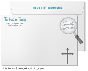 Retro-inspired First Holy Communion Invitation Set for Boys - Vintage Fonts, Editable Design