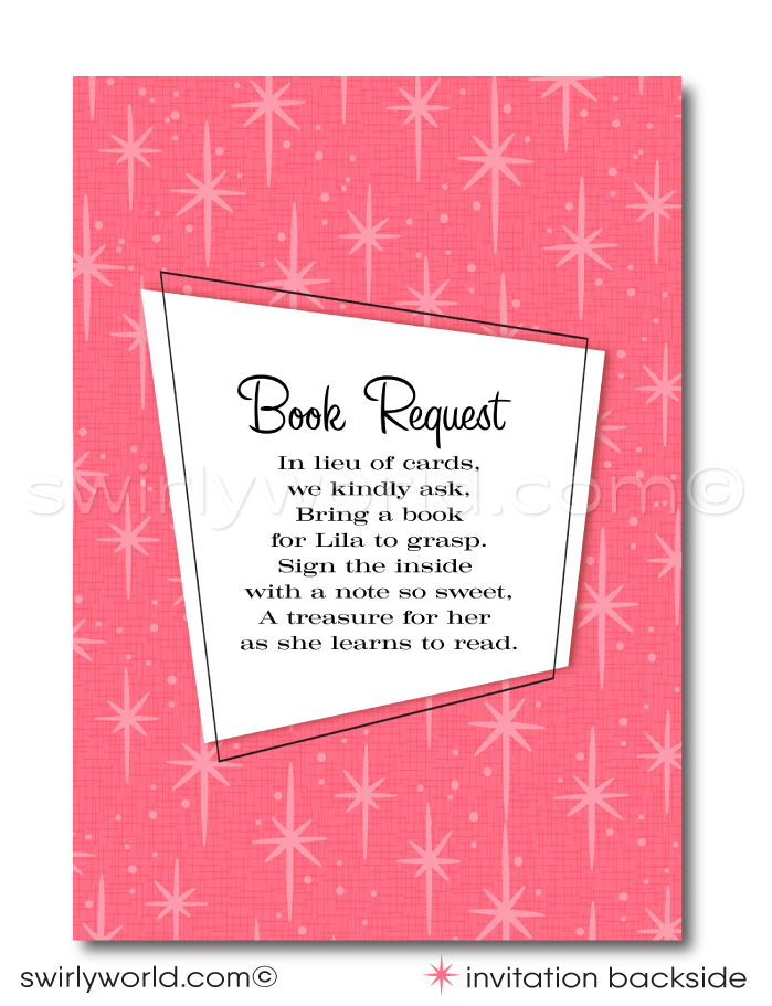 Celebrate your baby girl's milestone with Swirly World's 1940s-1950s Vintage Kitsch 1st Birthday Invitation & Thank You Card Set! 🎀🌟 Featuring vintage blush pinks, retro typography, and MCM starbursts. Customize easily with Corjl. Perfect for a charming, nostalgic celebration. Create memorable moments!