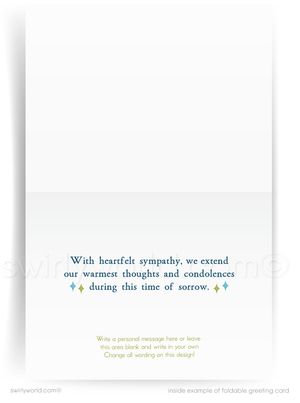 Foldable greeting card with heartfelt sympathy message on a white background