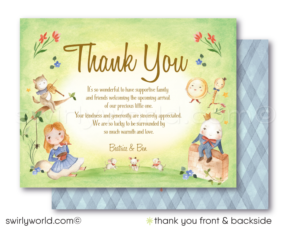 Mother Goose Nursery Rhymes Baby Shower Invitation and Thank You Card Digital Download Bundle