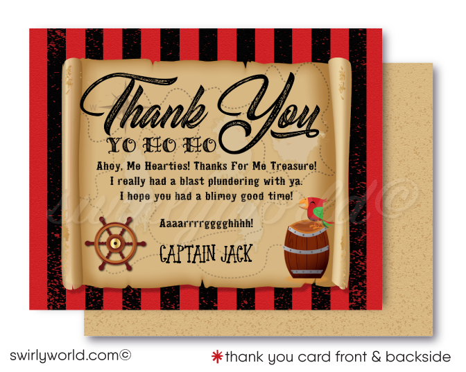 Throw a swashbuckling birthday party with this adventurous High Seas Pirate Birthday Party Invitation Digital Download Design! This design features a fierce Pirate Captain, a booty filled treasure chest, and a pillaging pirate ship to make your little one's special day an unforgettable seafaring adventure!