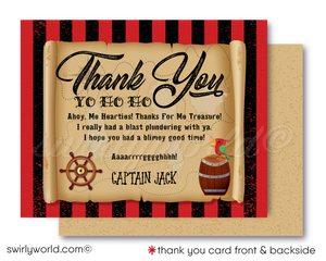 Throw a swashbuckling birthday party with this adventurous High Seas Pirate Birthday Party Invitation Digital Download Design! This design features a fierce Pirate Captain, a booty filled treasure chest, and a pillaging pirate ship to make your little one's special day an unforgettable seafaring adventure!