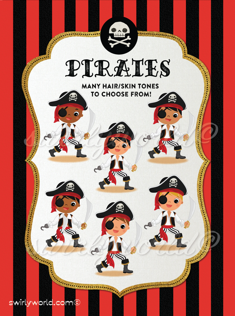 Throw a swashbuckling birthday party with this adventurous High Seas Pirate Birthday Party Invitation Digital Download Design! This design features a fierce Pirate Captain, a booty filled treasure chest, and a pillaging pirate ship to make your little one's special day an unforgettable seafaring adventure!