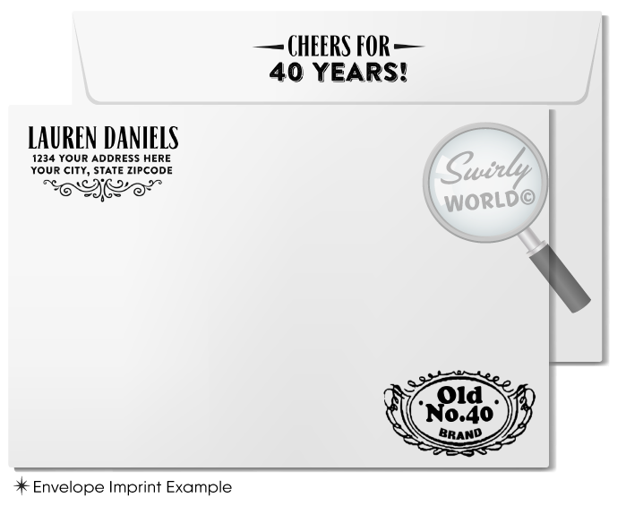 Cheers for Forty Years Jack Daniel's Whiskey Label 40th Birthday Invitations for Guys