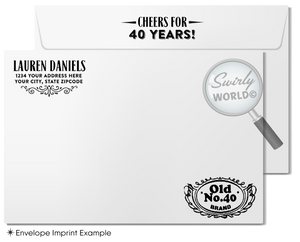 Cheers for Forty Years Jack Daniel's Whiskey Label 40th Birthday Invitations for Guys