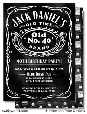 This exclusive digital invitation and thank you card design draws inspiration from the iconic Jack Daniel's Whiskey label, designed specifically with the distinguished gentleman in mind. The sophisticated typography and layout, mirroring the legendary whiskey's label, elevate your birthday invitation to an artifact of fine taste and memorable celebration.
