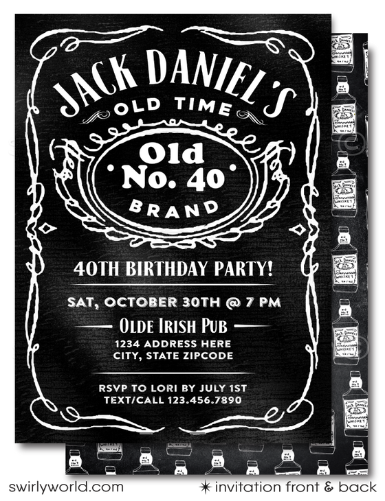 Cheers for Forty Years Jack Daniel's Whiskey Label 40th Birthday Invitations for Guys